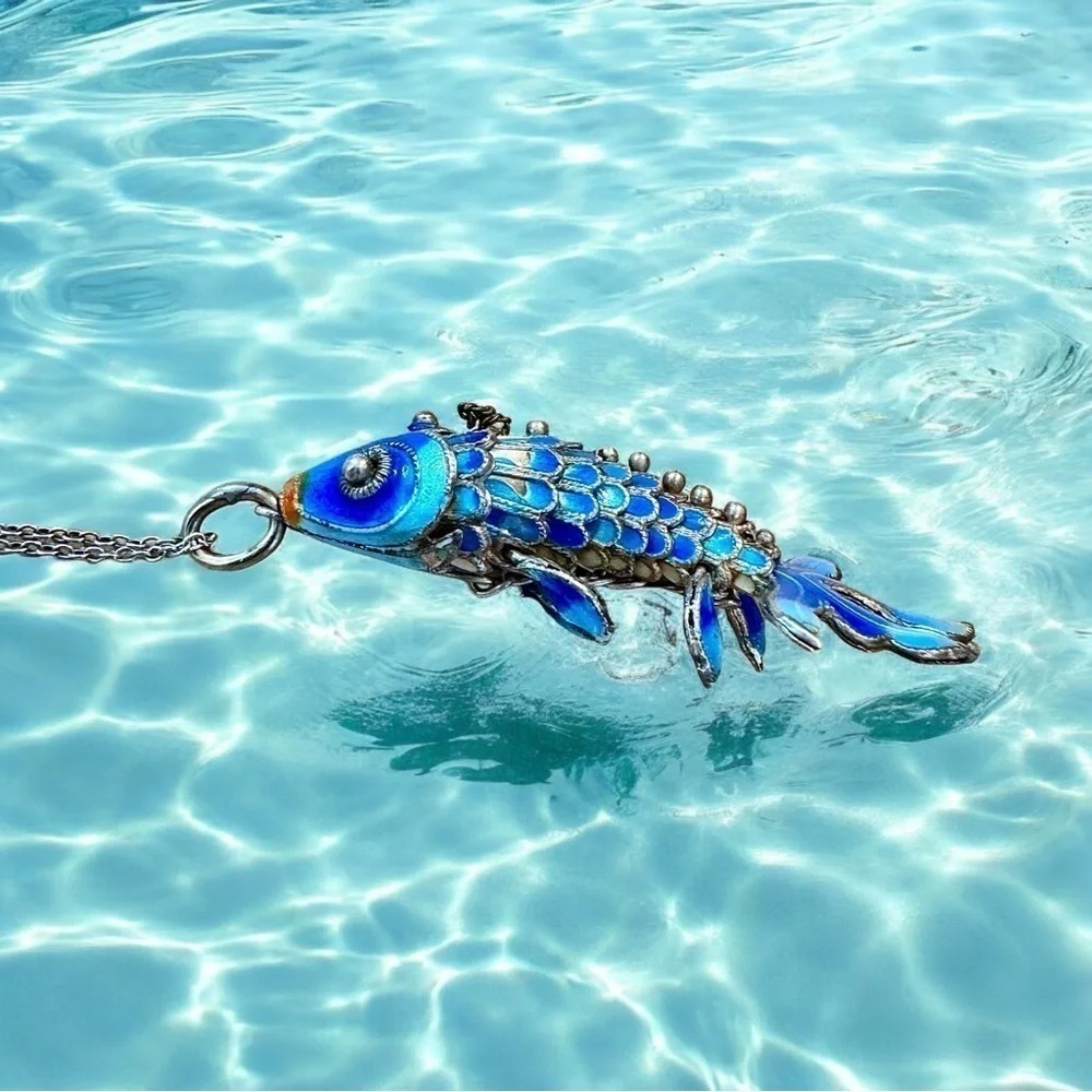 Vintage Sterling Silver & Enamel Koi Pendant / Charm - Picture 7 of 8